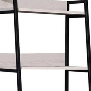 HomeRoots 67" Modern Five-Tier Ladder Bookcase with Natural Wood Shelves & Black Metal Frame for Stylish Storage 486298