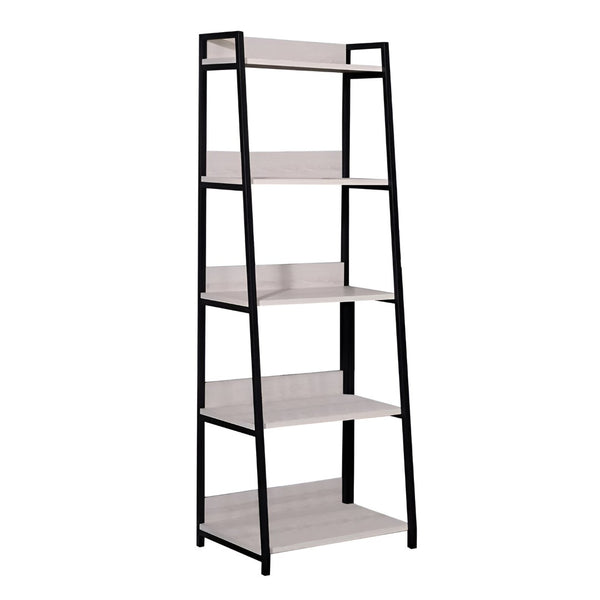 HomeRoots 67" Modern Five-Tier Ladder Bookcase with Natural Wood Shelves & Black Metal Frame for Stylish Storage 486298