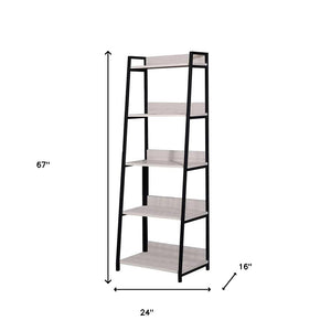 Homeroots 67" Natural And Black Metal Five Tier Ladder Bookcase   486299