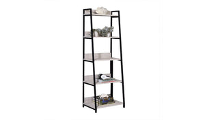 Homeroots 67" Natural And Black Metal Five Tier Ladder Bookcase   486299