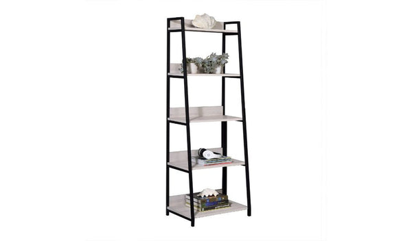 Homeroots 67" Natural And Black Metal Five Tier Ladder Bookcase   486299