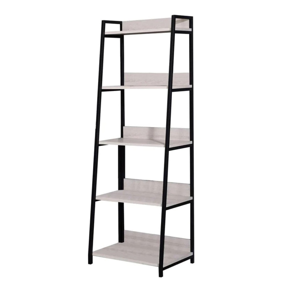 HomeRoots 67" Modern Rustic Five-Tier Ladder Bookcase in Natural and Black Metal - Stylish Storage Solution! 486299