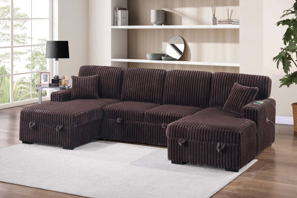 English Elm 3pc Corduroy Sectional Sleeper Sofa with Dual Storage Chaise Modular Living Room Set B011S02157