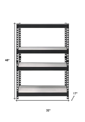 HomeRoots 48" Black and Natural Metal Wood Bookcase - Adjustable Four-Tier Industrial Shelving for Any Space 486305