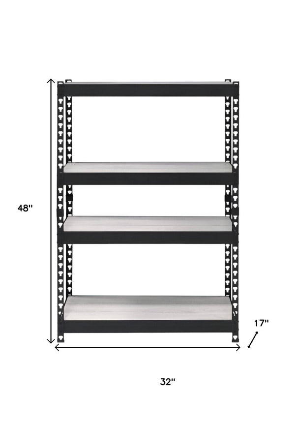 HomeRoots 48" Black and Natural Metal Wood Bookcase - Adjustable Four-Tier Industrial Shelving for Any Space 486305