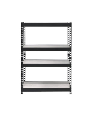 HomeRoots 48" Black and Natural Metal Wood Bookcase - Adjustable Four-Tier Industrial Shelving for Any Space 486305