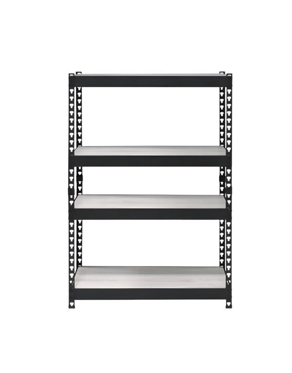HomeRoots 48" Black and Natural Metal Wood Bookcase - Adjustable Four-Tier Industrial Shelving for Any Space 486305