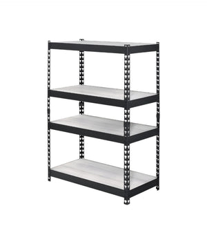 HomeRoots 48" Black and Natural Metal Wood Bookcase - Adjustable Four-Tier Industrial Shelving for Any Space 486305