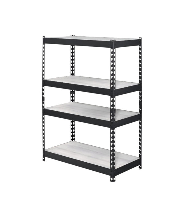 HomeRoots 48" Black and Natural Metal Wood Bookcase - Adjustable Four-Tier Industrial Shelving for Any Space 486305