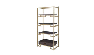 HomeRoots 78" Gold and Black Metal Etagere Bookcase – Stylish Four-Tier Storage with Drawer for Modern Spaces 486306