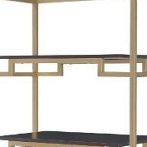 HomeRoots 78" Gold and Black Metal Etagere Bookcase – Stylish Four-Tier Storage with Drawer for Modern Spaces 486306
