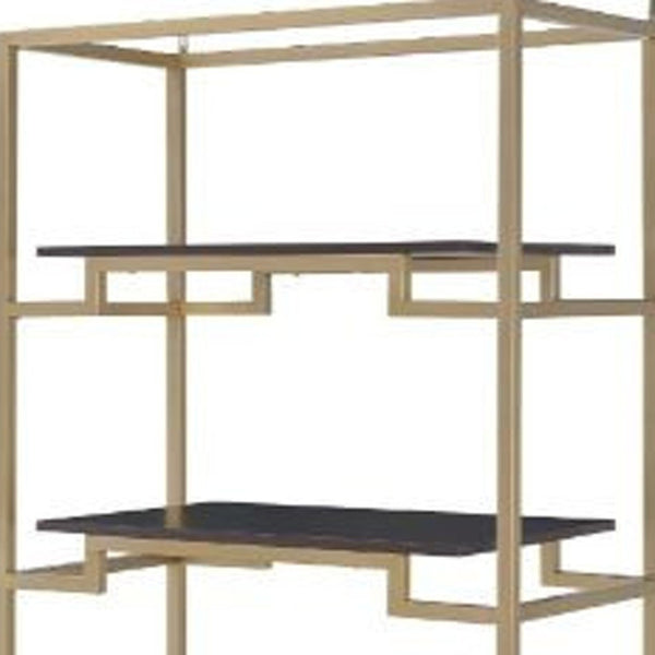 HomeRoots 78" Gold and Black Metal Etagere Bookcase – Stylish Four-Tier Storage with Drawer for Modern Spaces 486306