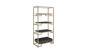 HomeRoots 78" Gold and Black Metal Etagere Bookcase – Stylish Four-Tier Storage with Drawer for Modern Spaces 486306