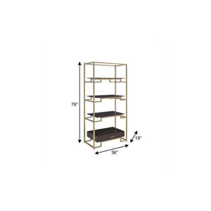HomeRoots 78" Gold and Black Metal Etagere Bookcase – Stylish Four-Tier Storage with Drawer for Modern Spaces 486306