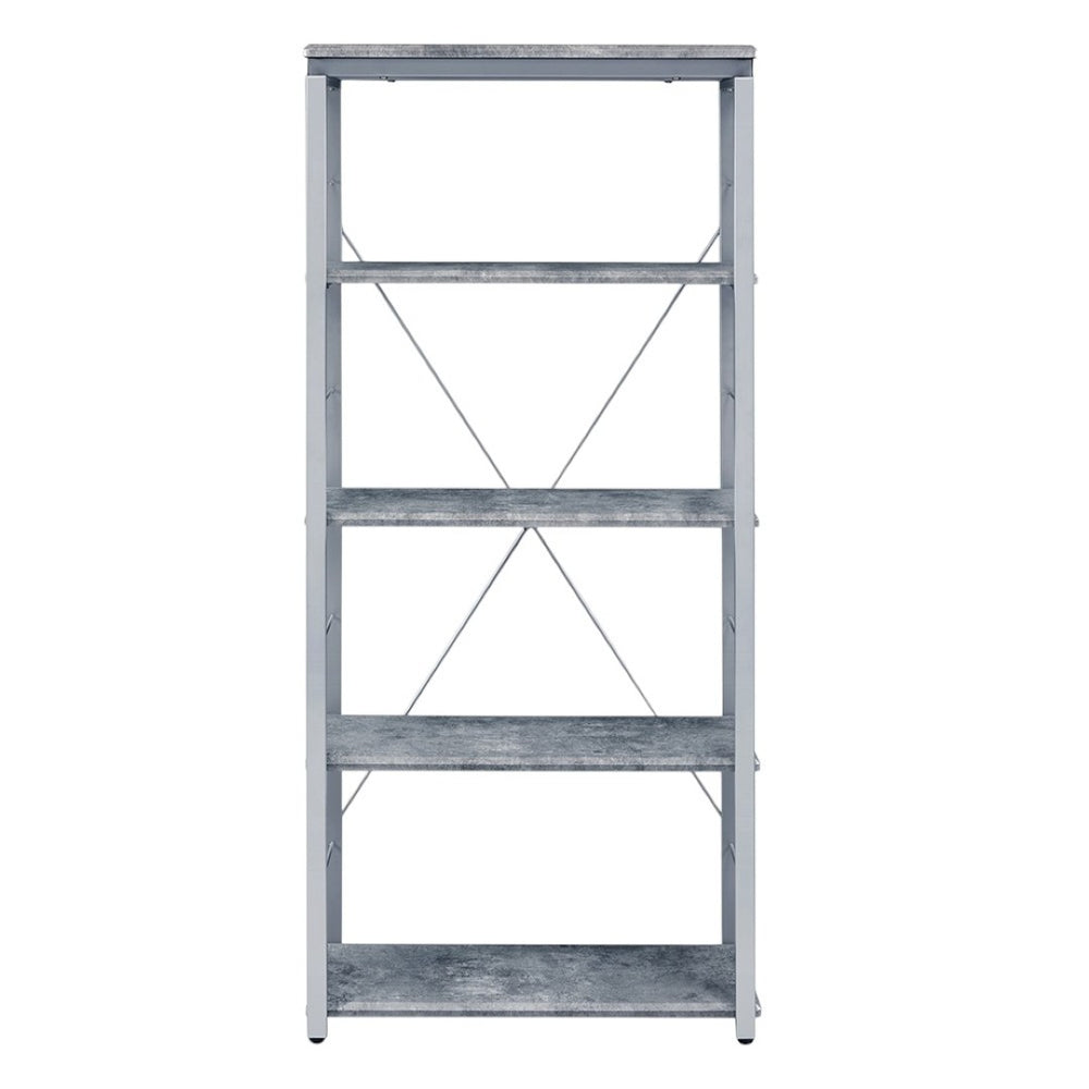 HomeRoots 54" Modern Gray and Silver Metal Wood Etagere Bookcase – Stylish Four-Tier Storage Solution for Any Room 486307