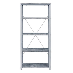 HomeRoots 54" Modern Gray and Silver Metal Wood Etagere Bookcase – Stylish Four-Tier Storage Solution for Any Room 486307