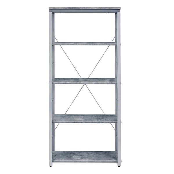HomeRoots 54" Modern Gray and Silver Metal Wood Etagere Bookcase – Stylish Four-Tier Storage Solution for Any Room 486307