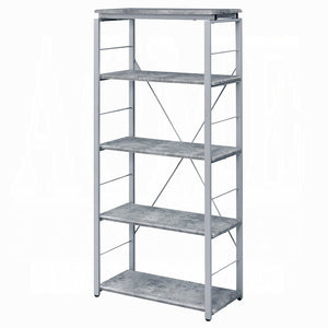 HomeRoots 54" Modern Gray and Silver Metal Wood Etagere Bookcase – Stylish Four-Tier Storage Solution for Any Room 486307