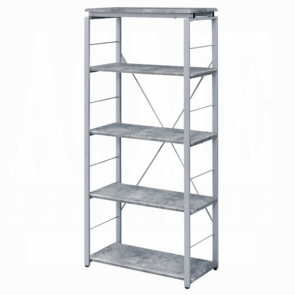 HomeRoots 54" Modern Gray and Silver Metal Wood Etagere Bookcase – Stylish Four-Tier Storage Solution for Any Room 486307