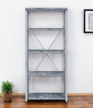 HomeRoots 54" Modern Gray and Silver Metal Wood Etagere Bookcase – Stylish Four-Tier Storage Solution for Any Room 486307