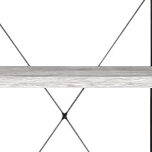HomeRoots 43" Industrial-Style Antiqued White Wood and Black Metal Four-Tier Etagere Bookcase for Storage 486309