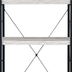 HomeRoots 43" Industrial-Style Antiqued White Wood and Black Metal Four-Tier Etagere Bookcase for Storage 486309
