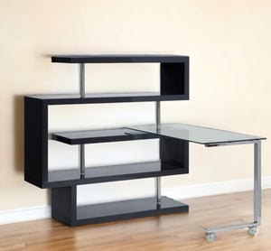 Homeroots 55" Black And Clear Glass L Shape Writing Desk   486311