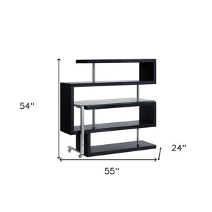 Homeroots 55" Black And Clear Glass L Shape Writing Desk   486311