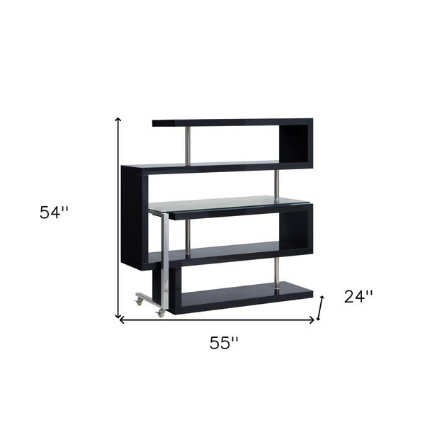 Homeroots 55" Black And Clear Glass L Shape Writing Desk   486311