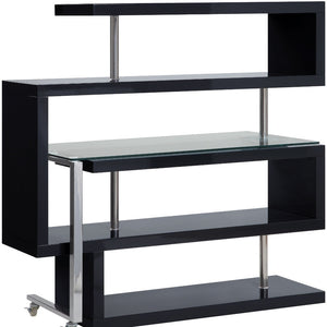 Homeroots 55" Black And Clear Glass L Shape Writing Desk   486311