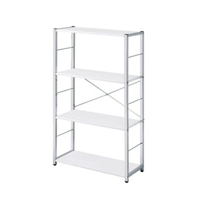 HomeRoots 42" Modern White and Silver Four-Tier Etagere Bookcase for Stylish Storage and Display Solutions 486315