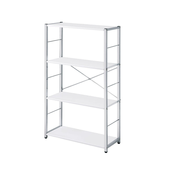 HomeRoots 42" Modern White and Silver Four-Tier Etagere Bookcase for Stylish Storage and Display Solutions 486315