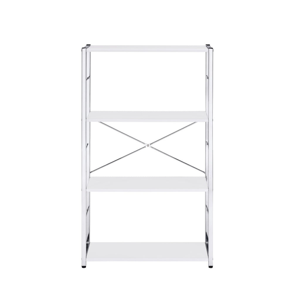 HomeRoots 42" Modern White and Silver Four-Tier Etagere Bookcase for Stylish Storage and Display Solutions 486315