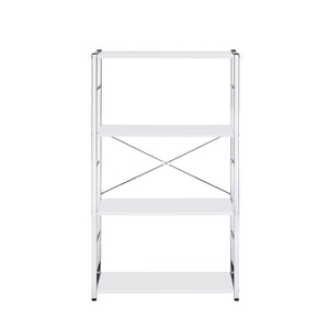 HomeRoots 42" Modern White and Silver Four-Tier Etagere Bookcase for Stylish Storage and Display Solutions 486315