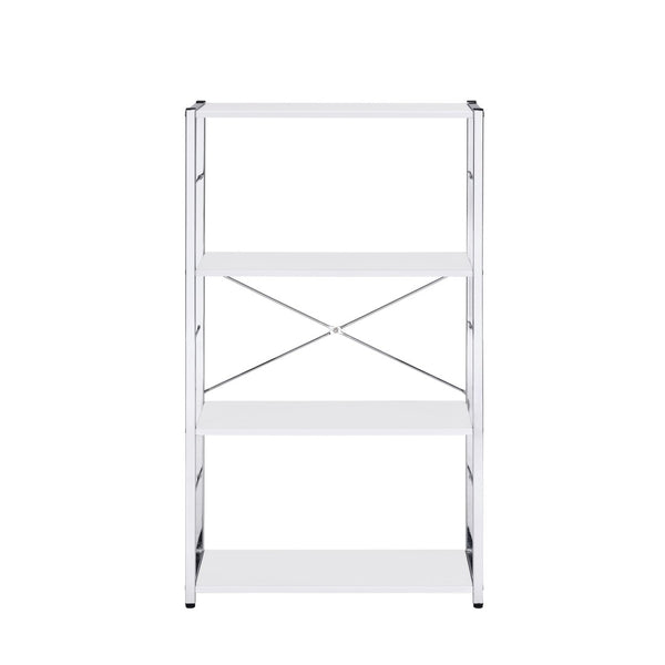 HomeRoots 42" Modern White and Silver Four-Tier Etagere Bookcase for Stylish Storage and Display Solutions 486315