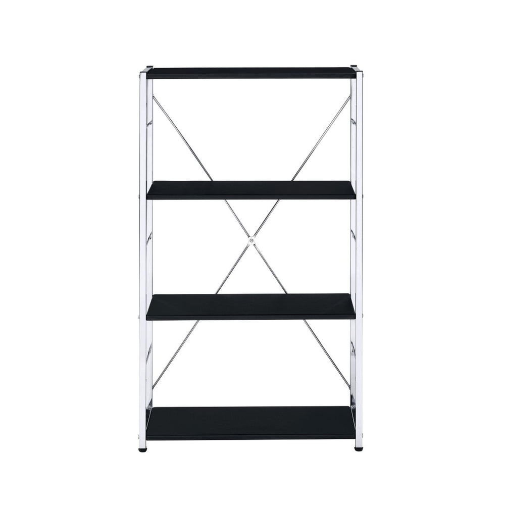 HomeRoots 42" Industrial Black and Silver Metal Wood Etagere Bookcase - Stylish Four-Tier Storage Solution 486316