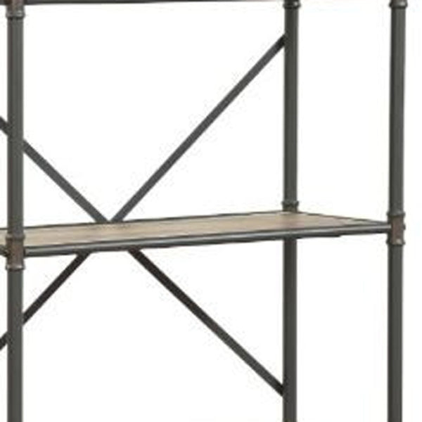 HomeRoots 49" Gray Brown Metal Four-Tier Etagere - Stylish Industrial Bookcase for Modern Rustic Spaces 486318
