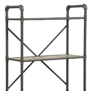 HomeRoots 49" Gray Brown Metal Four-Tier Etagere - Stylish Industrial Bookcase for Modern Rustic Spaces 486318
