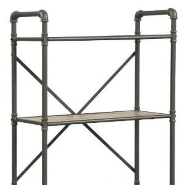 HomeRoots 49" Gray Brown Metal Four-Tier Etagere - Stylish Industrial Bookcase for Modern Rustic Spaces 486318
