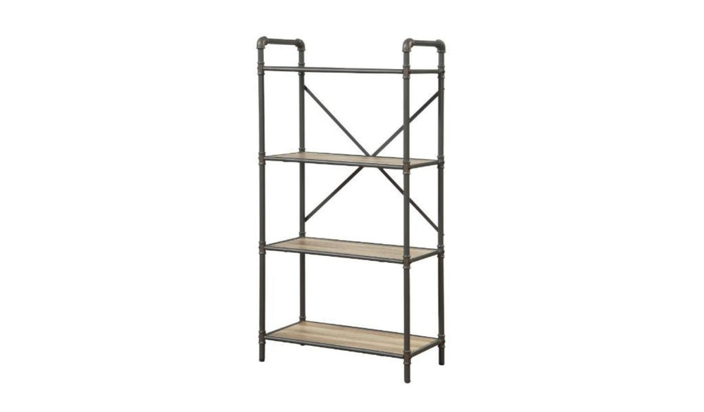 HomeRoots 49" Gray Brown Metal Four-Tier Etagere - Stylish Industrial Bookcase for Modern Rustic Spaces 486318