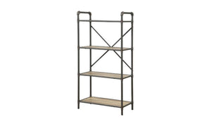 HomeRoots 49" Gray Brown Metal Four-Tier Etagere - Stylish Industrial Bookcase for Modern Rustic Spaces 486318