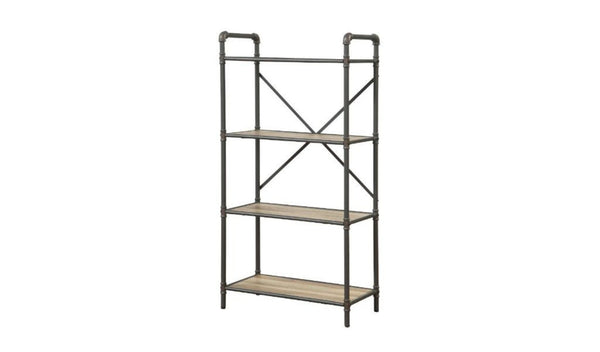 HomeRoots 49" Gray Brown Metal Four-Tier Etagere - Stylish Industrial Bookcase for Modern Rustic Spaces 486318