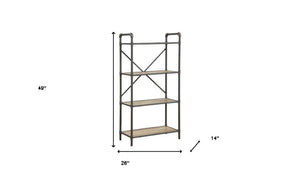 HomeRoots 49" Gray Brown Metal Four-Tier Etagere - Stylish Industrial Bookcase for Modern Rustic Spaces 486318