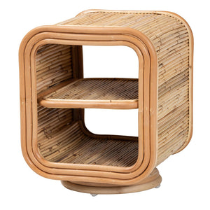 English Elm Bohemian Woven Rattan Open Shelf Nightstand with Tapered Legs for Bedroom Decor B2750P420404