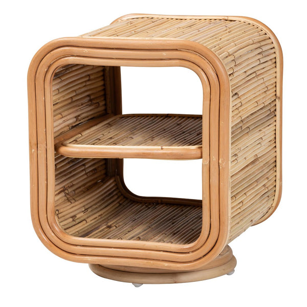 English Elm Bohemian Woven Rattan Open Shelf Nightstand with Tapered Legs for Bedroom Decor B2750P420404