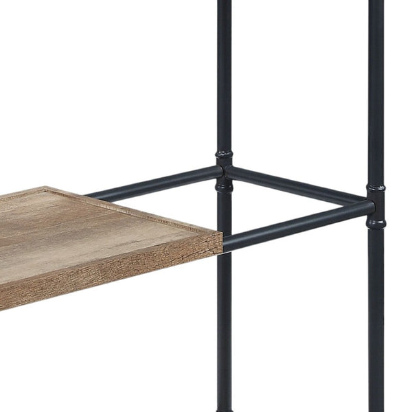 HomeRoots 65" Stylish Natural & Black Metal Five-Tier Etagere Bookcase for Chic Home Organization & Display 486321
