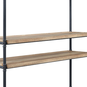 HomeRoots 65" Stylish Natural & Black Metal Five-Tier Etagere Bookcase for Chic Home Organization & Display 486321