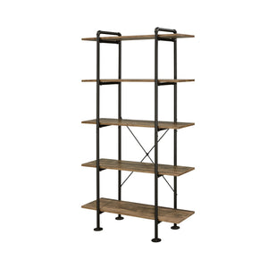 HomeRoots 73" Industrial Brown and Black Metal Etagere Bookcase - Five Tier Rustic Storage for Any Space 486323