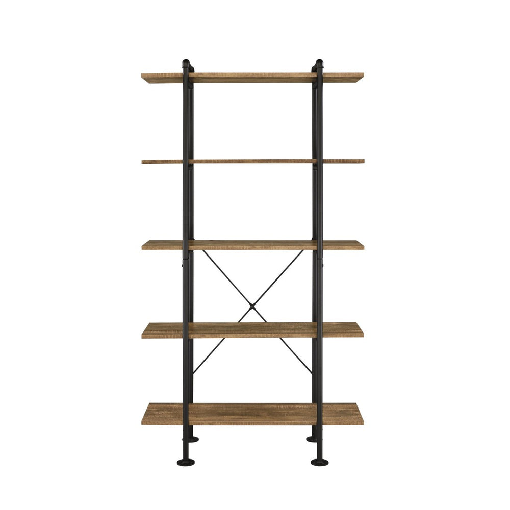 HomeRoots 73" Industrial Brown and Black Metal Etagere Bookcase - Five Tier Rustic Storage for Any Space 486323