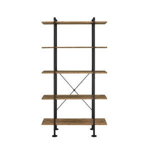HomeRoots 73" Industrial Brown and Black Metal Etagere Bookcase - Five Tier Rustic Storage for Any Space 486323